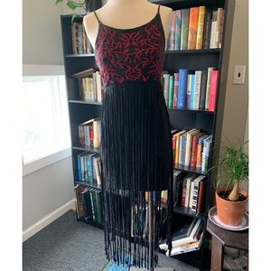 Embroidered Bodycon Fringe Dress